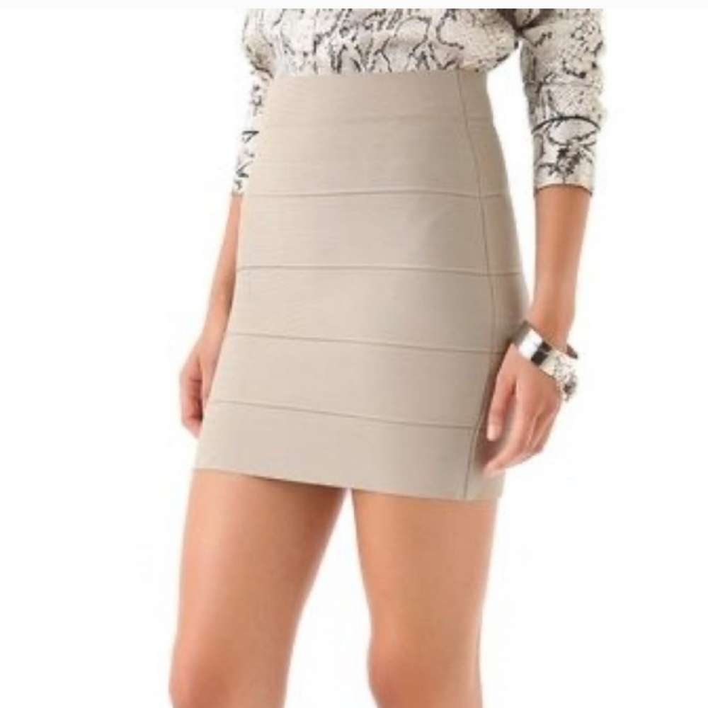 BcbgMaxAzria khaki tan beige tube bodycon bandage mini skirt